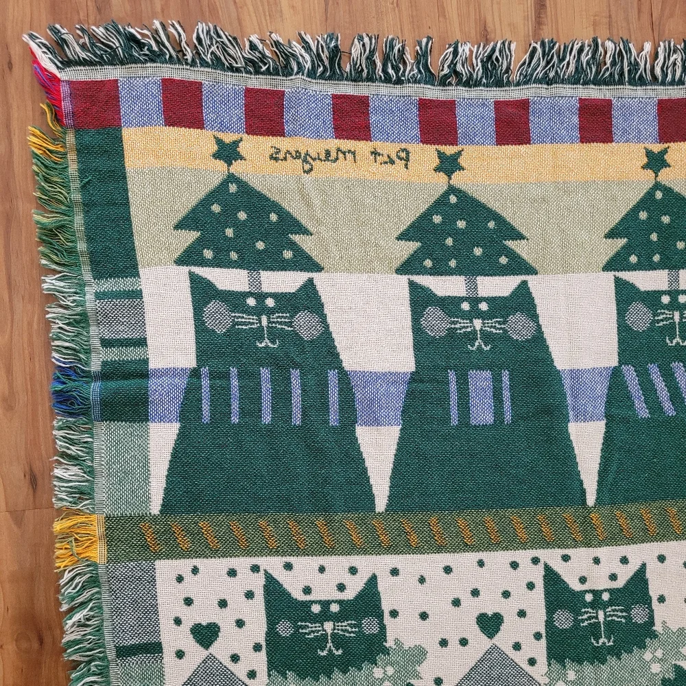Crown Crafts Throw Blanket Noel Cats Pat Meyers Vintage Christmas Holiday NEW